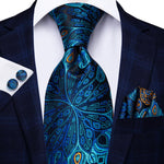 Peacock Blue Novelty Design Silk Tie