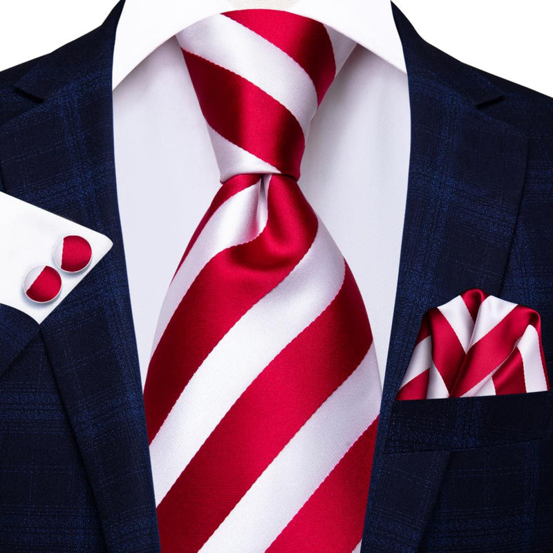 Black Red Striped Silk Wedding Tie