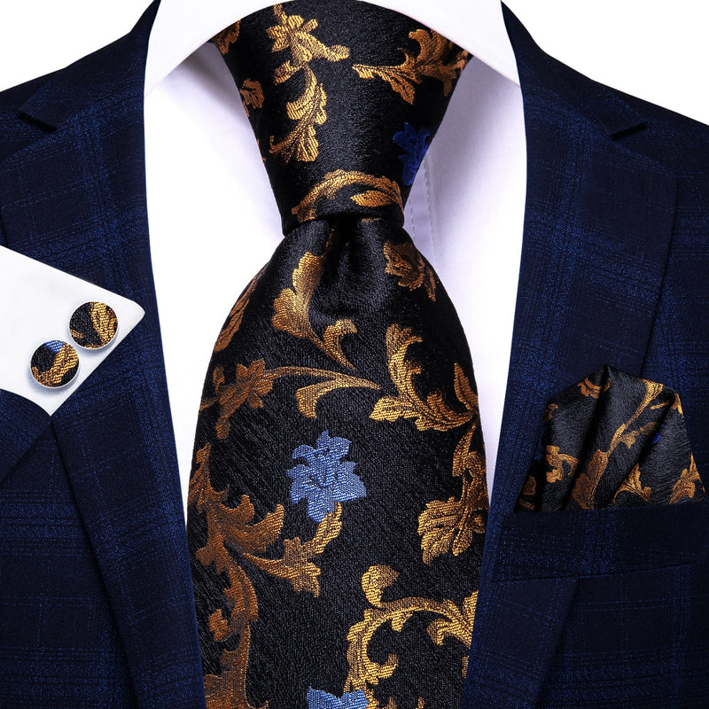 Floral Black Gold Ties Paisley NeckTie