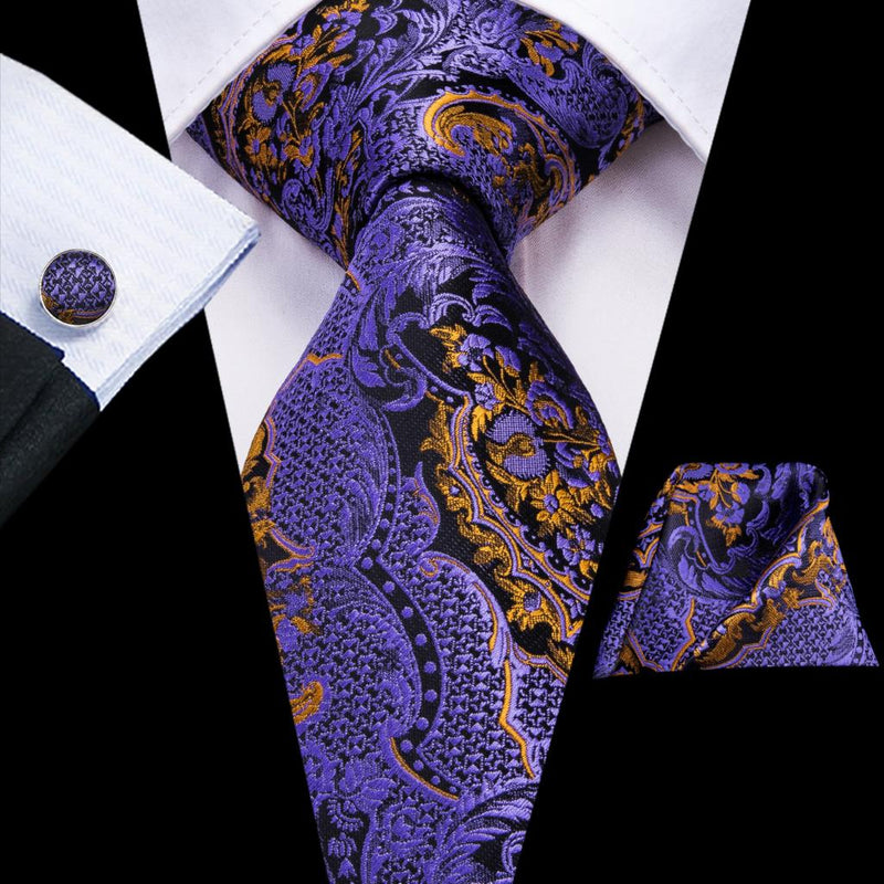 Floral Black Gold Ties Paisley NeckTie