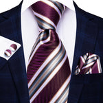 Black Red Striped Silk Wedding Tie