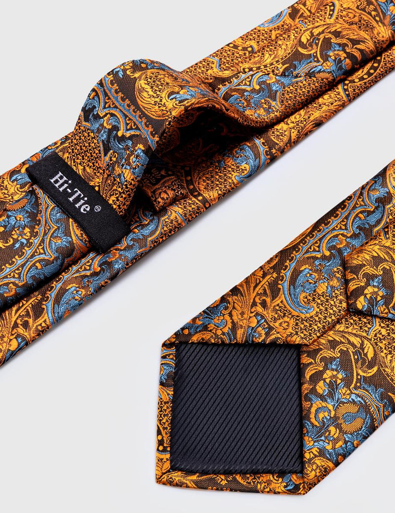 Floral Black Gold Ties Paisley NeckTie