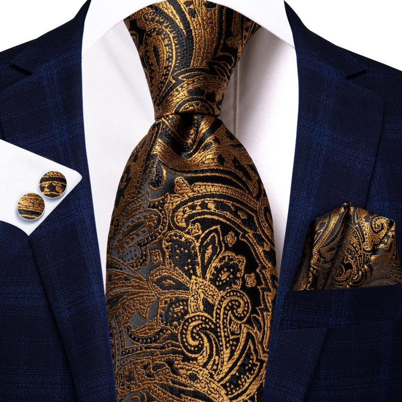 Floral Black Gold Ties Paisley NeckTie