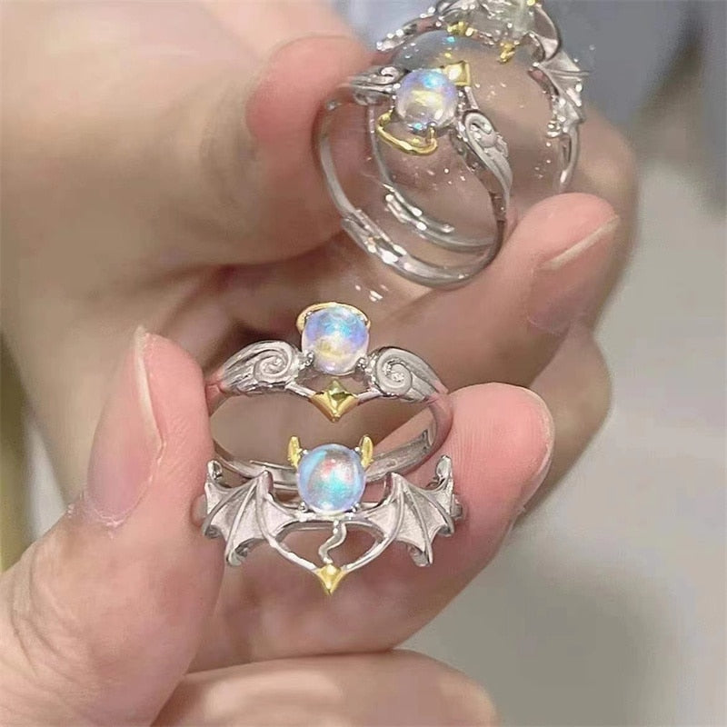 Romantic Angel and Demon Wings Couple Rings