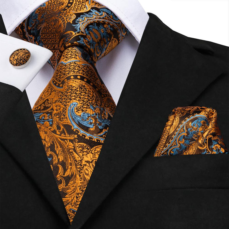 Floral Black Gold Ties Paisley NeckTie