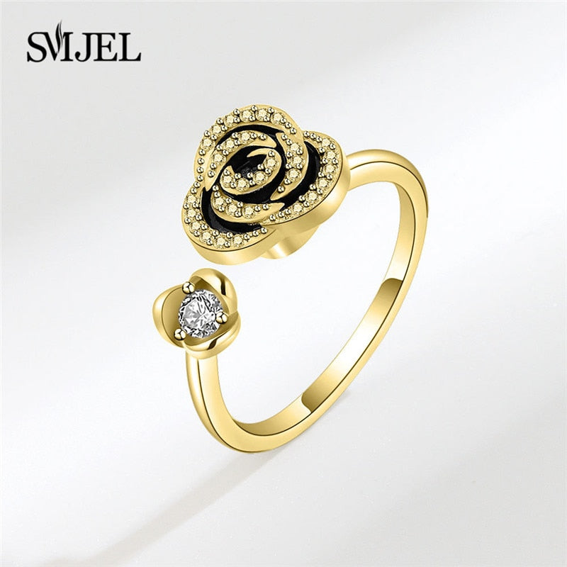 SMJEL Fidget Spinner Ring Anxiety for Women Multiple Crystal Flower