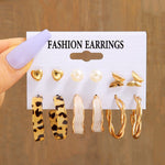 17KM Pearl Dangle Earrings Set Gold Color Hoop Earrings for Women