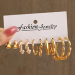 17KM Pearl Dangle Earrings Set Gold Color Hoop Earrings for Women