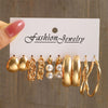 17KM Pearl Dangle Earrings Set Gold Color Hoop Earrings for Women