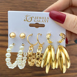 17KM Pearl Dangle Earrings Set Gold Color Hoop Earrings for Women